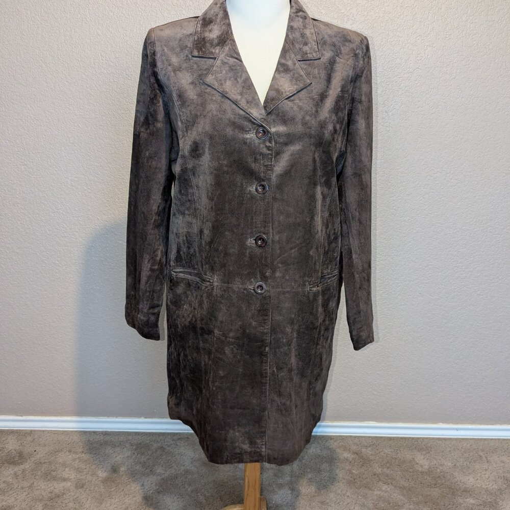 New Dialogue Brown Suede Genuine Leather Mid-Length Blazer XL